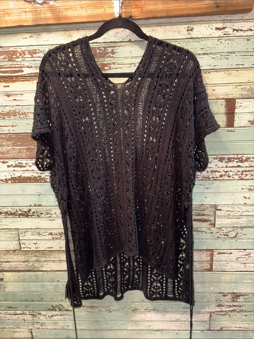 Black Crochet Knit Tunic Top